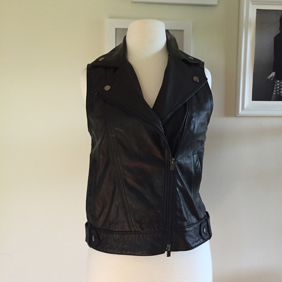 Theory Black 100% Cow Leather Biker Vest - Picture 2 of 4
