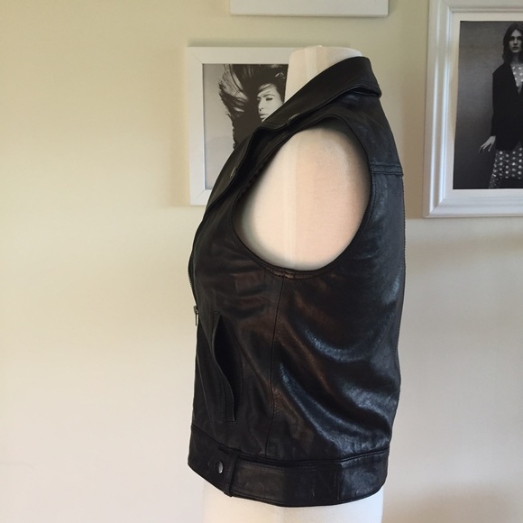 Theory Black 100% Cow Leather Biker Vest - Picture 3 of 4