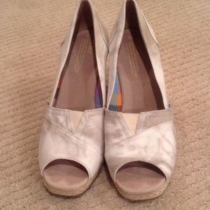 TOMS peep toe wedges