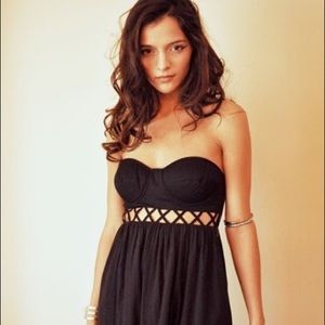 Mara Hoffman strapless lattice weave black dress