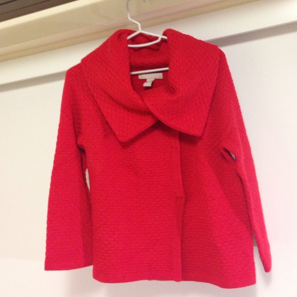 Red elaborate neck sweater