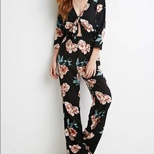 self tie knotted floral jumpsuit