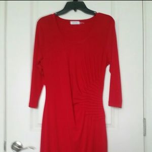 Red knit dress, 3/4 sleeve,  knee length