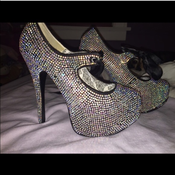 Black Bordello Rhinestone Heels - Picture 3 of 4