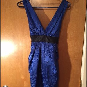 Cobalt blue cocktail dress with leopard detail