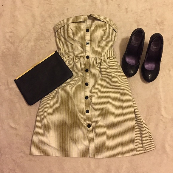 Striped Strapless Button-Up Dress