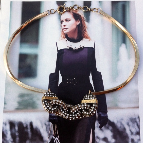 NWT Art Deco Pave Gold Link Collar Necklace - Picture 2 of 4