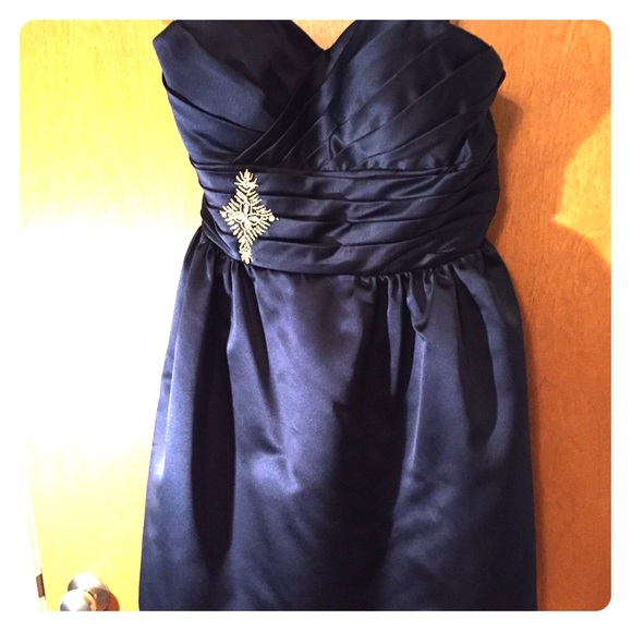 Navy blue strapless bridesmaid dress