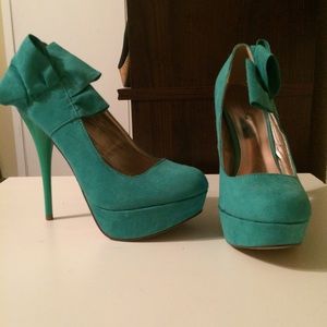 Teal Heels with Bow