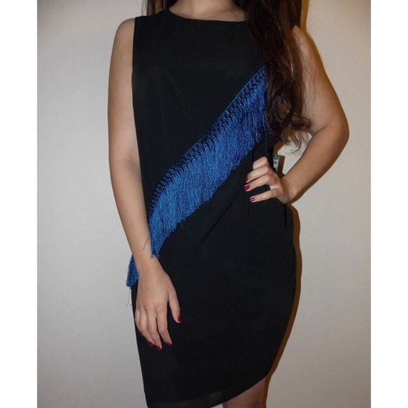 Rachel Roy black w blue tassel dress
