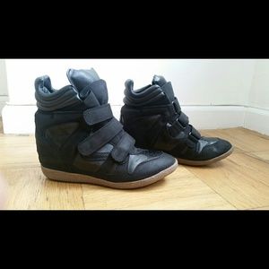 Black high heeled sneakers
