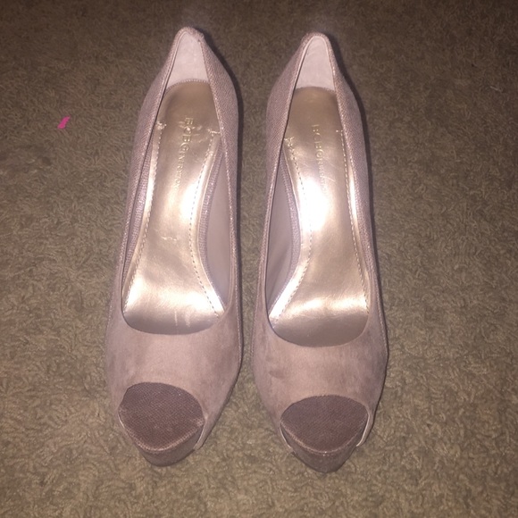 BCBG Tan Peep Toe Pumps