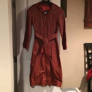 Vintage leather hooded trench coat