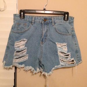 High Waisted Ripped Jean Shorts