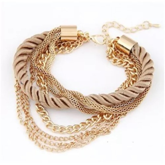 Tan/cream rope with gold chain bracelet