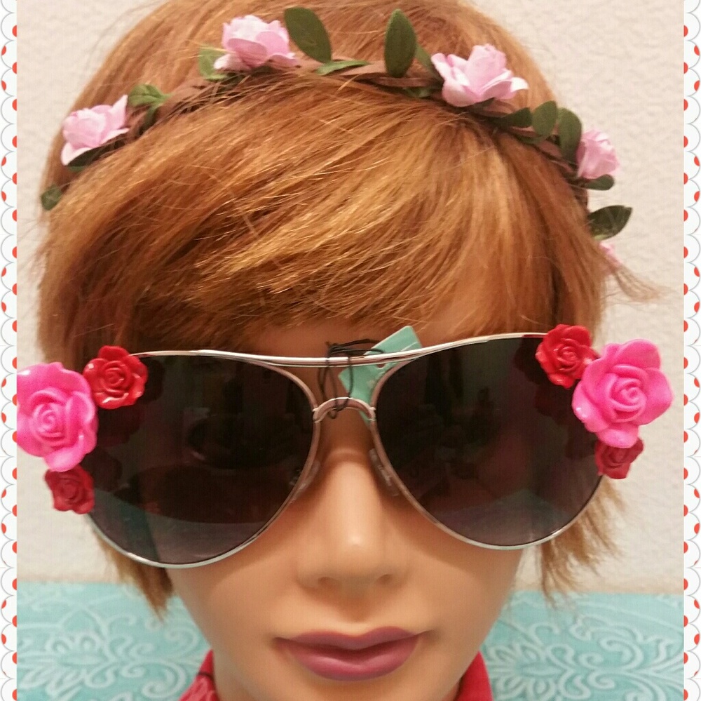 Rose Embellished Aviator Sunglasses