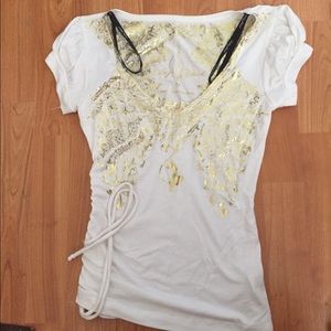 ‼️SALE‼️Baby okay white and gold metallic top