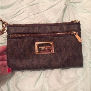 Michael Kors Brown MK Logo Wristlet.