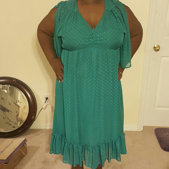Turquoise peasant-style semi sheer polyester dress