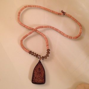 Lady Buddah emblem with mala beads &crystals