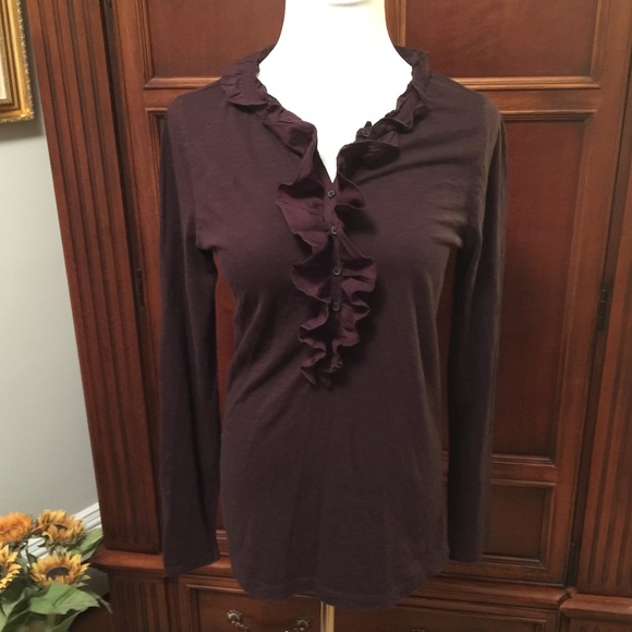 • Loft Long Sleeve Ruffle Top • - Picture 2 of 3