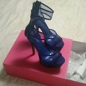 Blue mesh and suede stilettos