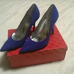 Blue suede pumps