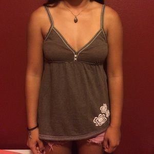 A&F brown tank with white crochet flowers