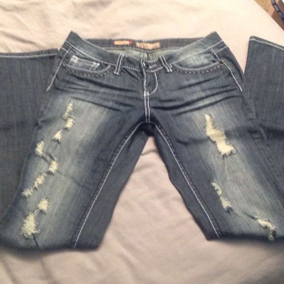 Dark wash distressed jeans