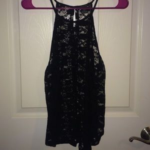 Timing black lace halter top