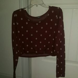 Maroon with pastel pink dots. Long sleeve crop top