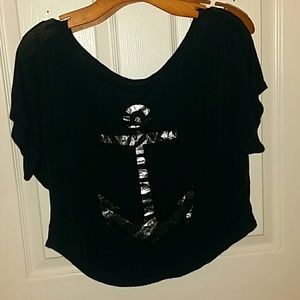 Dark navy blue anchor crop top