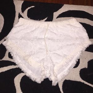 LF white lace crochet shorts