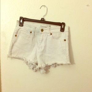 High waisted white denim shorts
