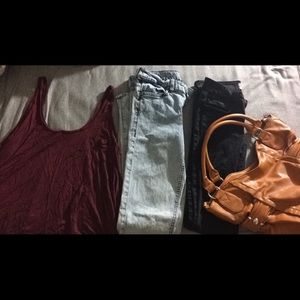 Bundle of 2 jeans, 1 tank, & 1 bag.