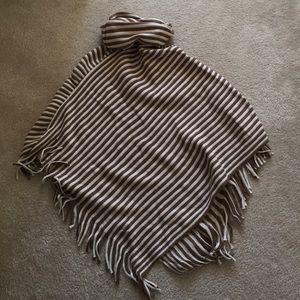 Tan and cream stripe sweater poncho