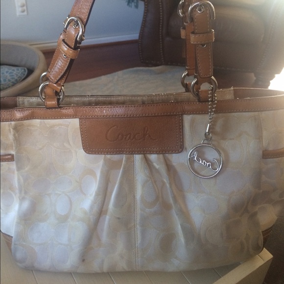 Reduced! Cream Coach Handbag with tan accents