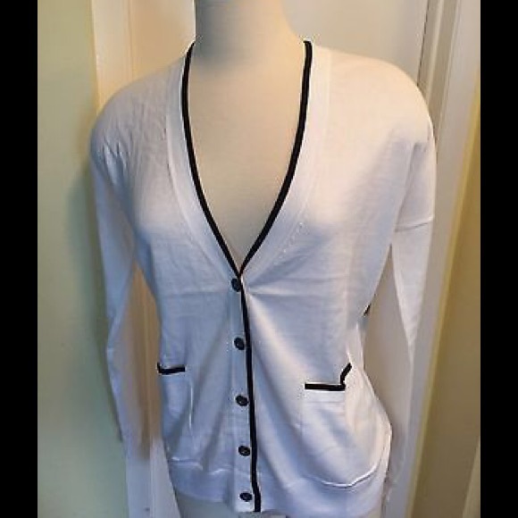 J CREW FACTORY  Tipped Cardigan Sweater White