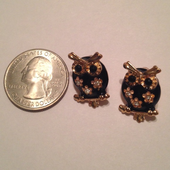 Rhinestone Owl Post Earrings - Picture 3 of 4