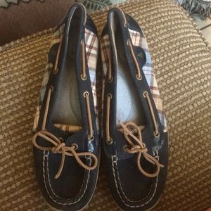 NAVY BLUE PLAID SPERRY TOP SIDERS WOMENS 9.5