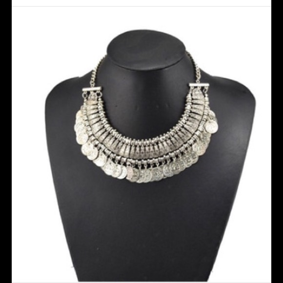 Boho Silver Plated Coins Choker  Necklace