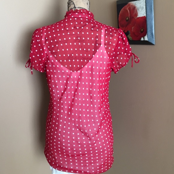 🚫SOLD🚫 RED WITH WHITE POLKA DOT SHEER TOP - Picture 4 of 4