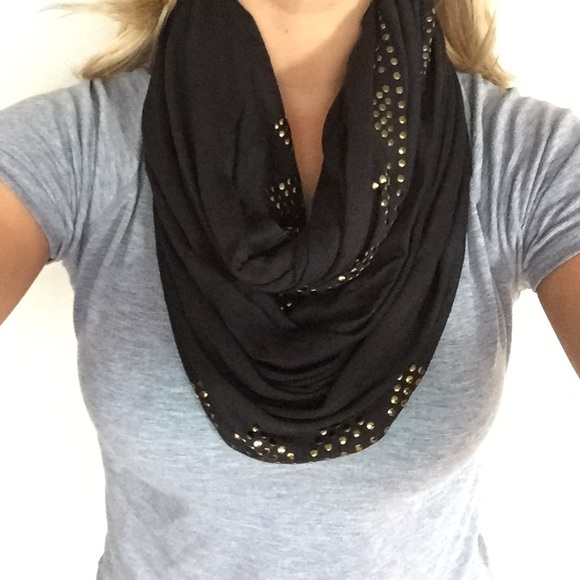 Gold embellished black infinity scarf - Picture 1 of 3