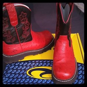Ladies crimson red ostrich boots