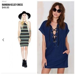 ISO nasty gal denim dress and motel Kelsey rainbow