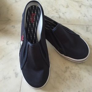 Navy blue Keds slip on canvas shoes