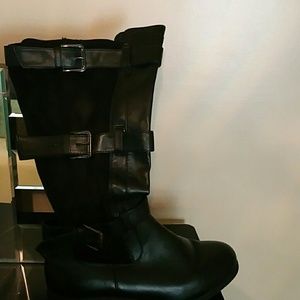 Black suede and leather boots