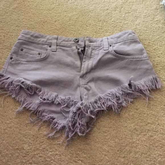 Purple carmar distressed jean shorts