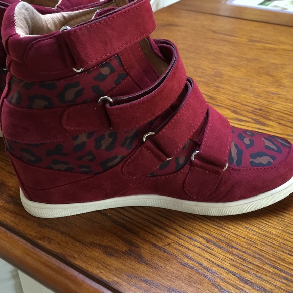 Forever 21 Shoes Burgundy Leopard Print Sneaker Wedges