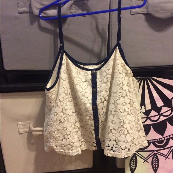 Navy and White Floral Crop Top